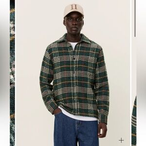 LES DEUX Men’s LARGE Kaleb Check Casual Overshirt Button Front Pine Plaid